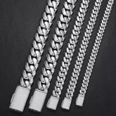 10mm-22mm Miami Cuban Link Chain 925 Sterling Silver with Moissanite Encrusted Box Lock